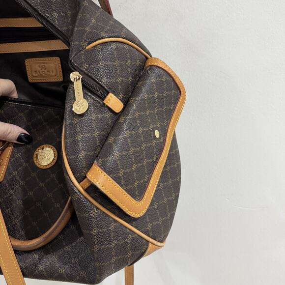 Rioni Aristo Brown Large Boston Bag Brown Logo Double handles and Crossbody Ital - Picture 5 of 9